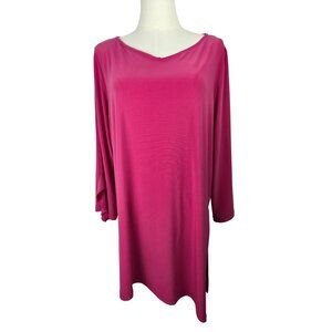 Clara Sunwoo Tunic Top XL Fuchsia Pink Asymmetrical Sleeve Ruffle Detail Office